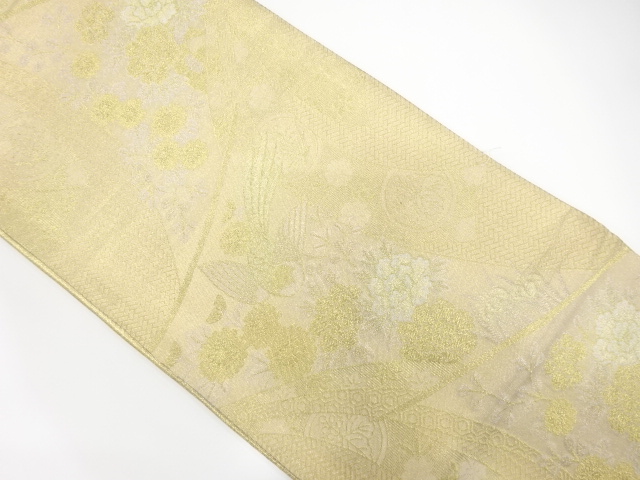 JAPANESE KIMONO / ANTIQUE FUKURO OBI / SILK / SAGA NISHIKI / WOVEN FLOWER & BIRD